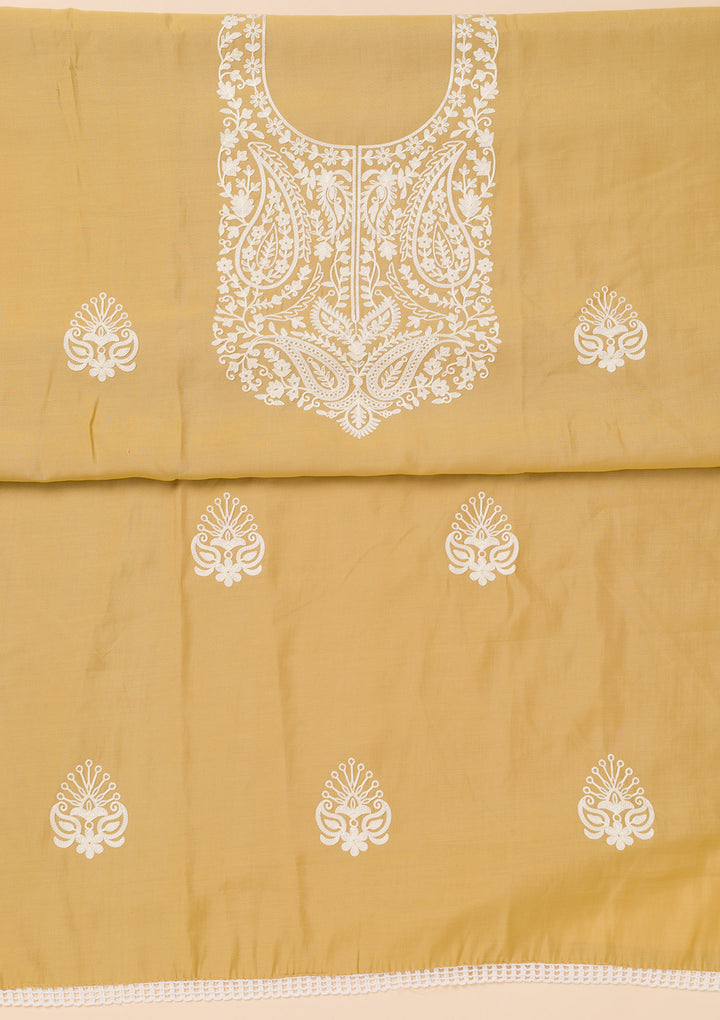 Mehendi Threadwork Semi Crepe Unstitched Salwar Suit