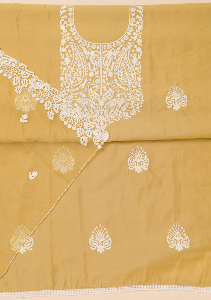 Mehendi Threadwork Semi Crepe Unstitched Salwar Suit