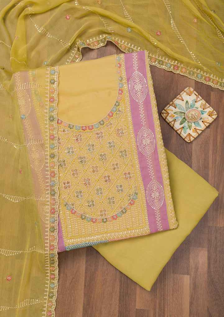 Mehendi Threadwork Semi Crepe Unstitched Salwar Suit