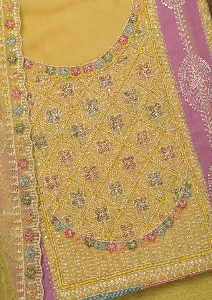 Mehendi Threadwork Semi Crepe Unstitched Salwar Suit
