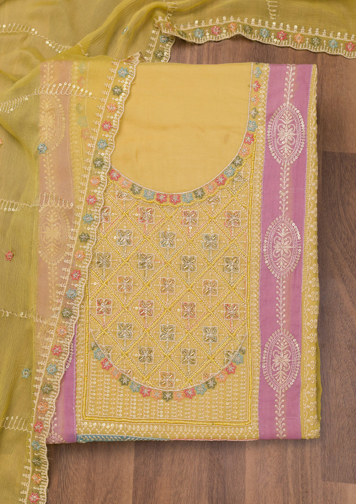 Mehendi Threadwork Semi Crepe Unstitched Salwar Suit