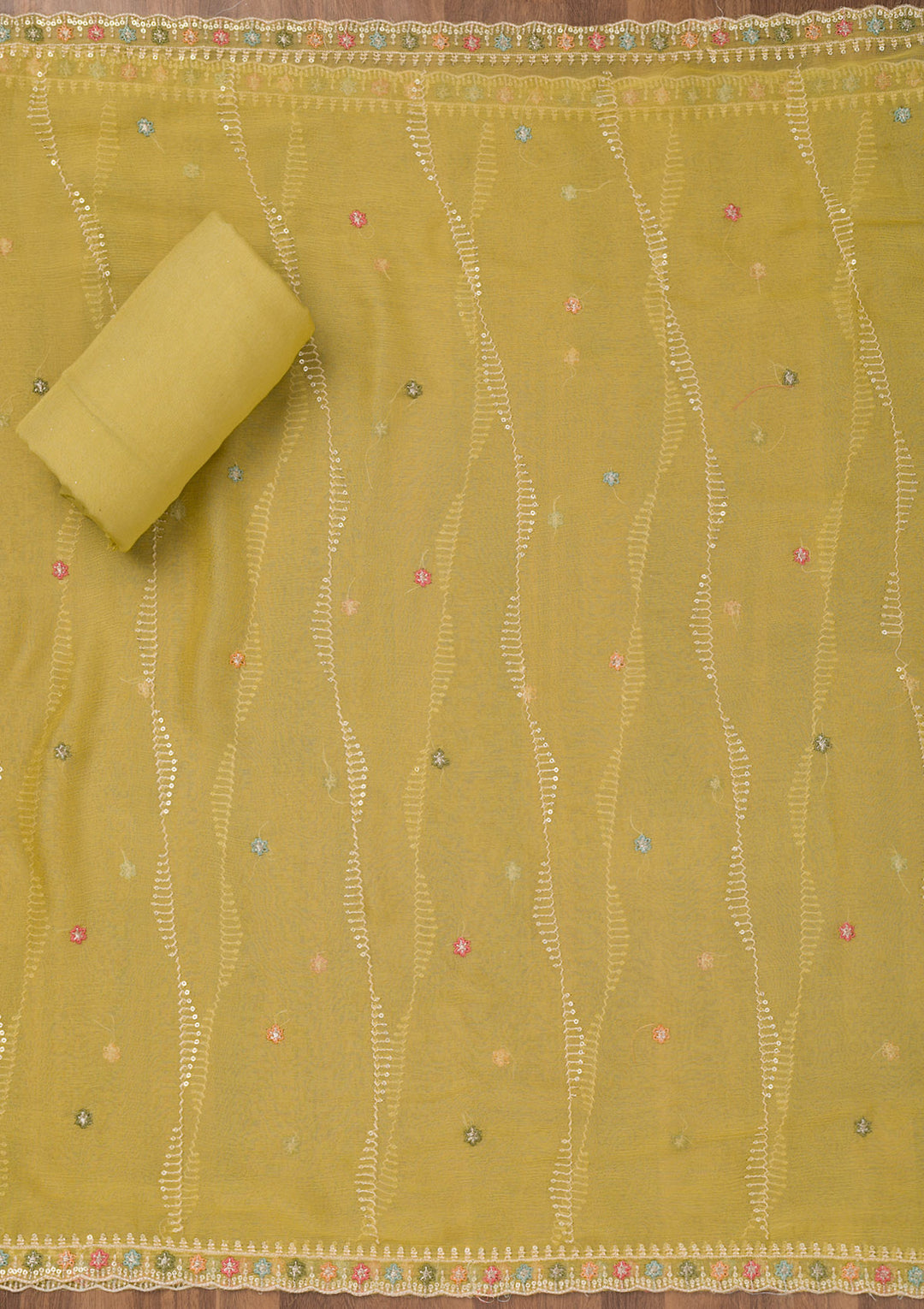 Mehendi Threadwork Semi Crepe Unstitched Salwar Suit