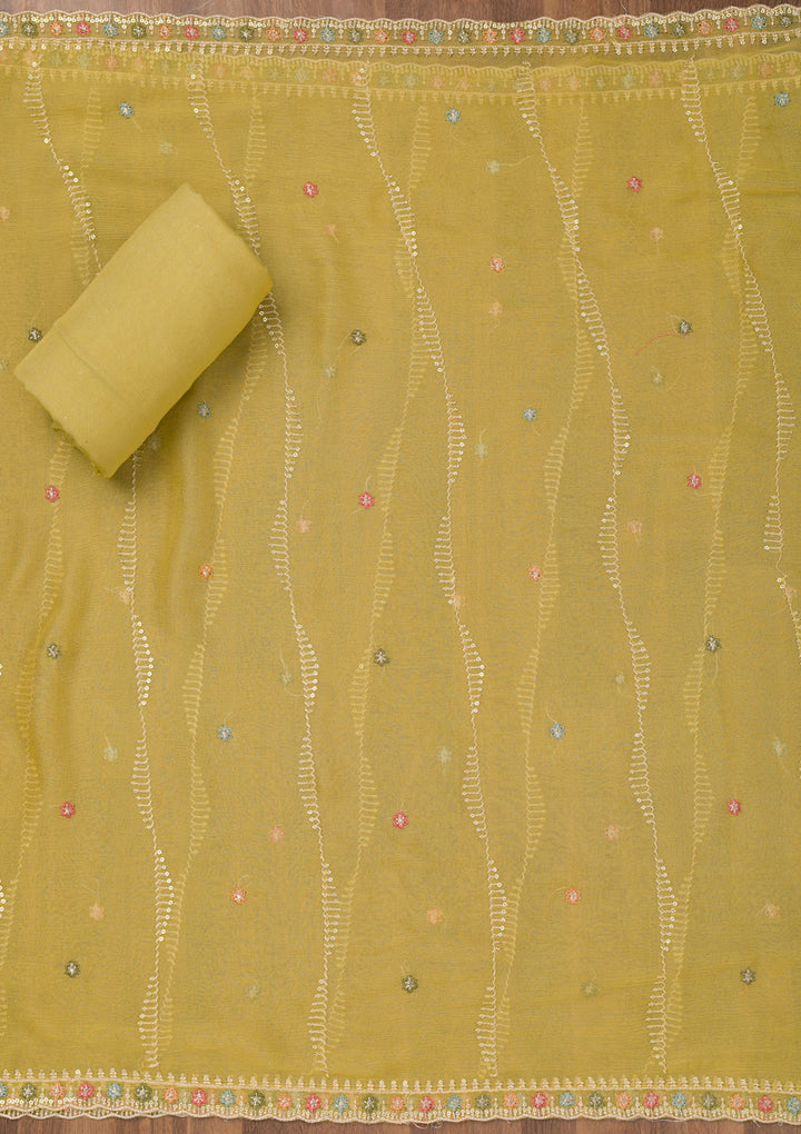 Mehendi Threadwork Semi Crepe Unstitched Salwar Suit