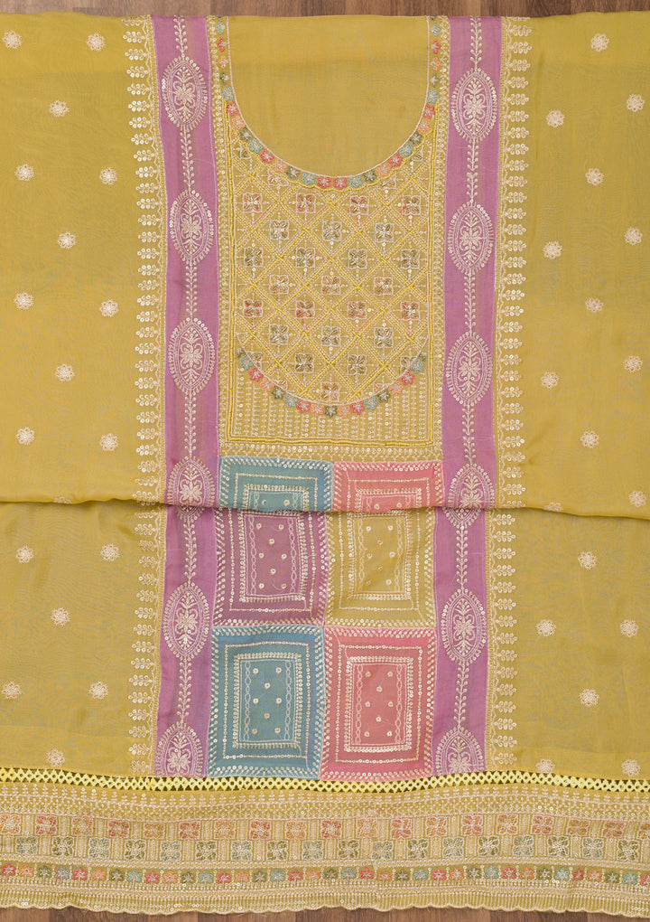 Mehendi Threadwork Semi Crepe Unstitched Salwar Suit