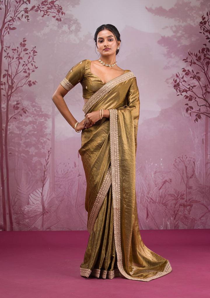 Mehendi Threadwork Tissue Saree