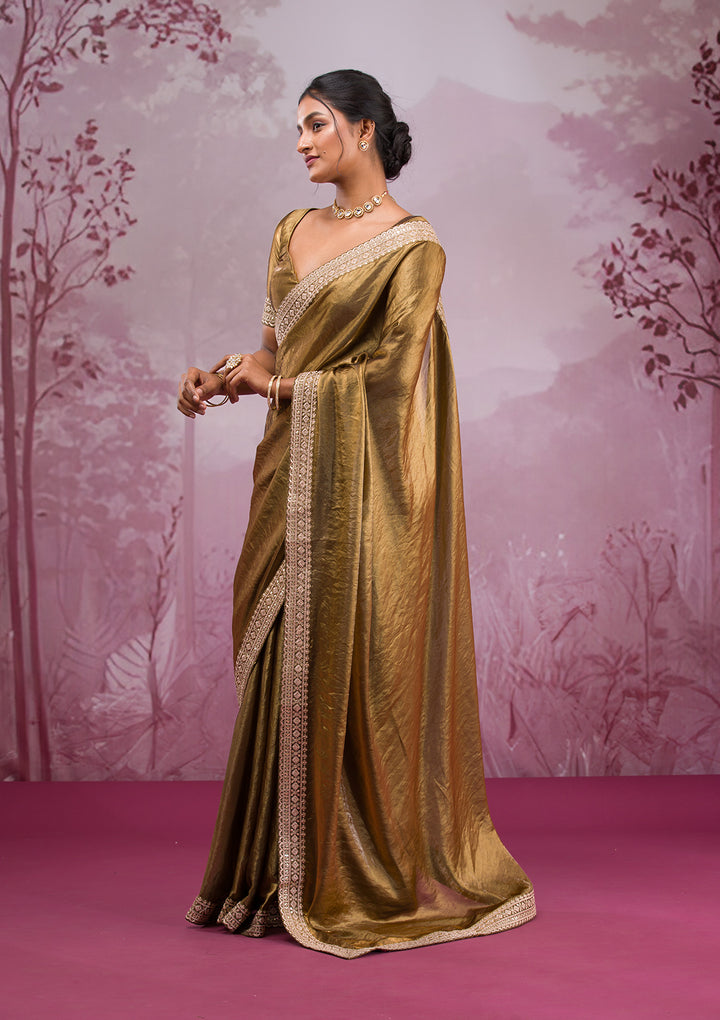 Mehendi Threadwork Tissue Saree