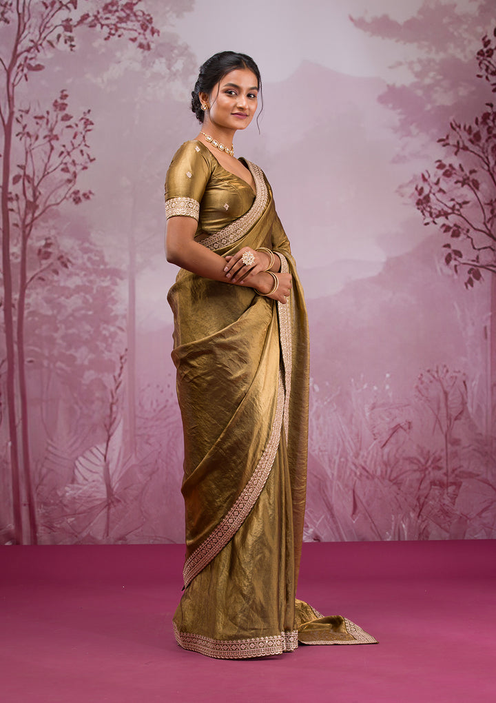 Mehendi Threadwork Tissue Saree