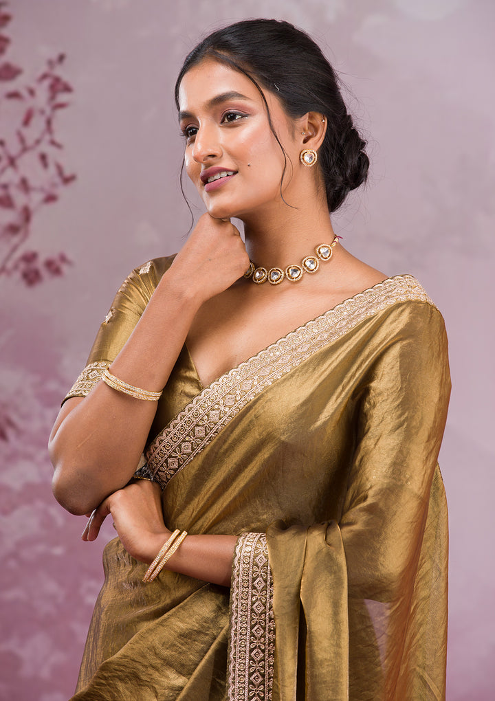 Mehendi Threadwork Tissue Saree
