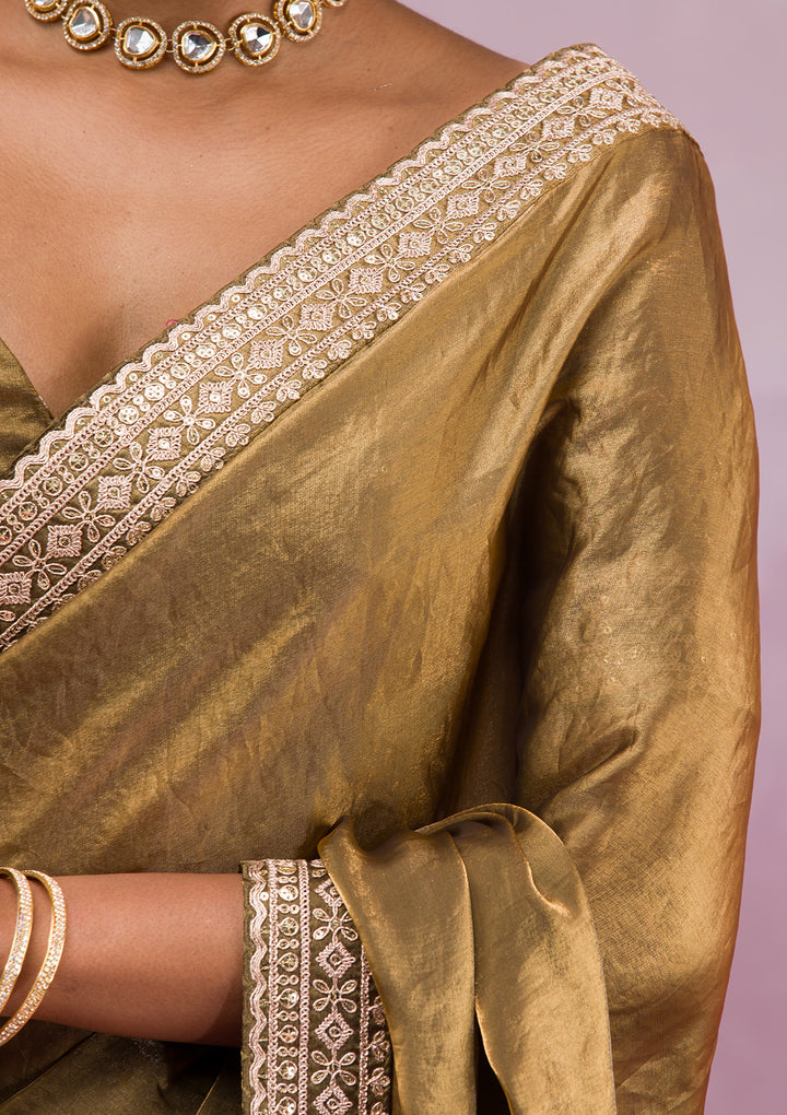 Mehendi Threadwork Tissue Saree