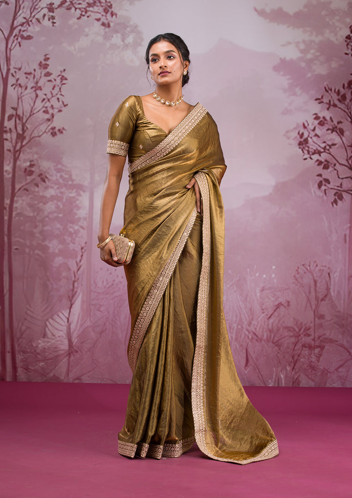 Mehendi Threadwork Tissue Saree