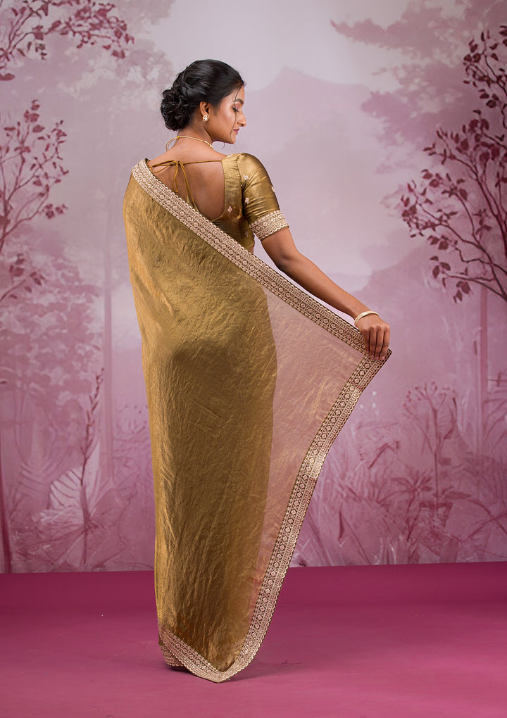 Mehendi Threadwork Tissue Saree