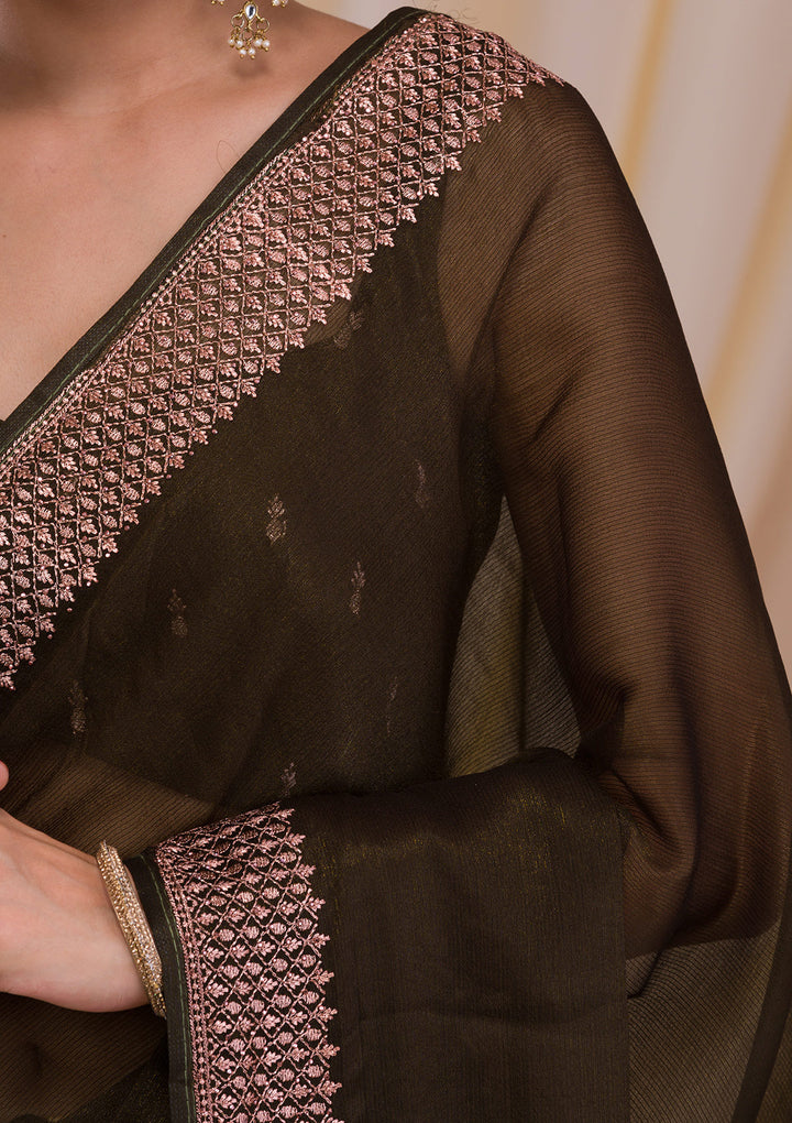Mehendi Zardosi Semi Crepe Saree
