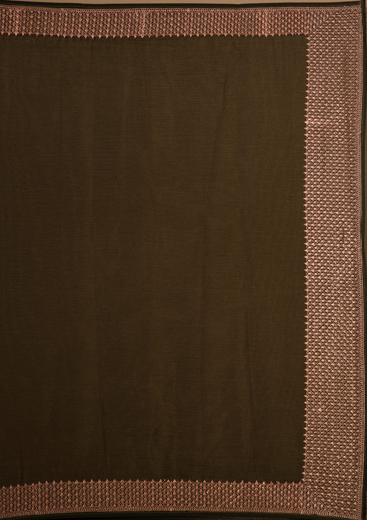 Mehendi Zardosi Semi Crepe Saree