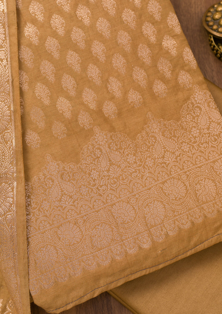 Mehendi Zariwork Banarasi Unstitched Salwar Suit