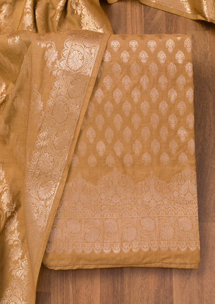 Mehendi Zariwork Banarasi Unstitched Salwar Suit