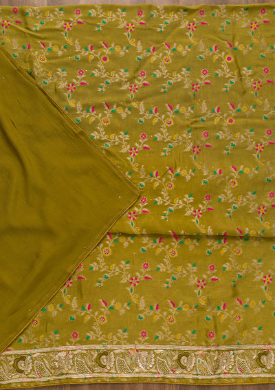Mehendi Printed Brocade Unstitched Salwar Suit