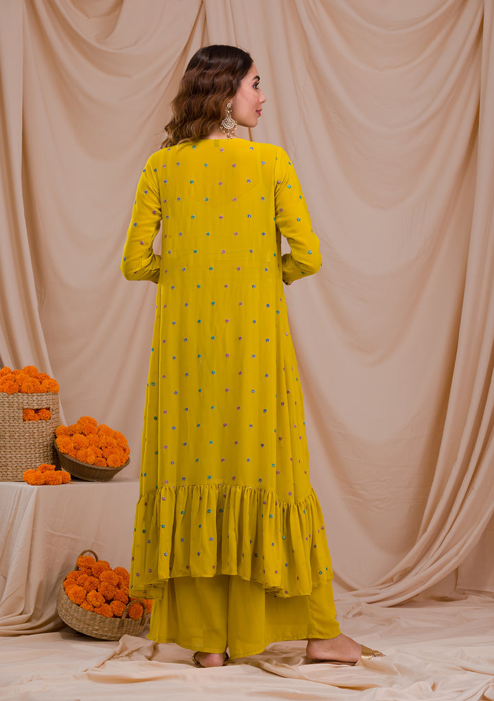 Mehendi Zariwork Georgette Readymade Sharara Suit