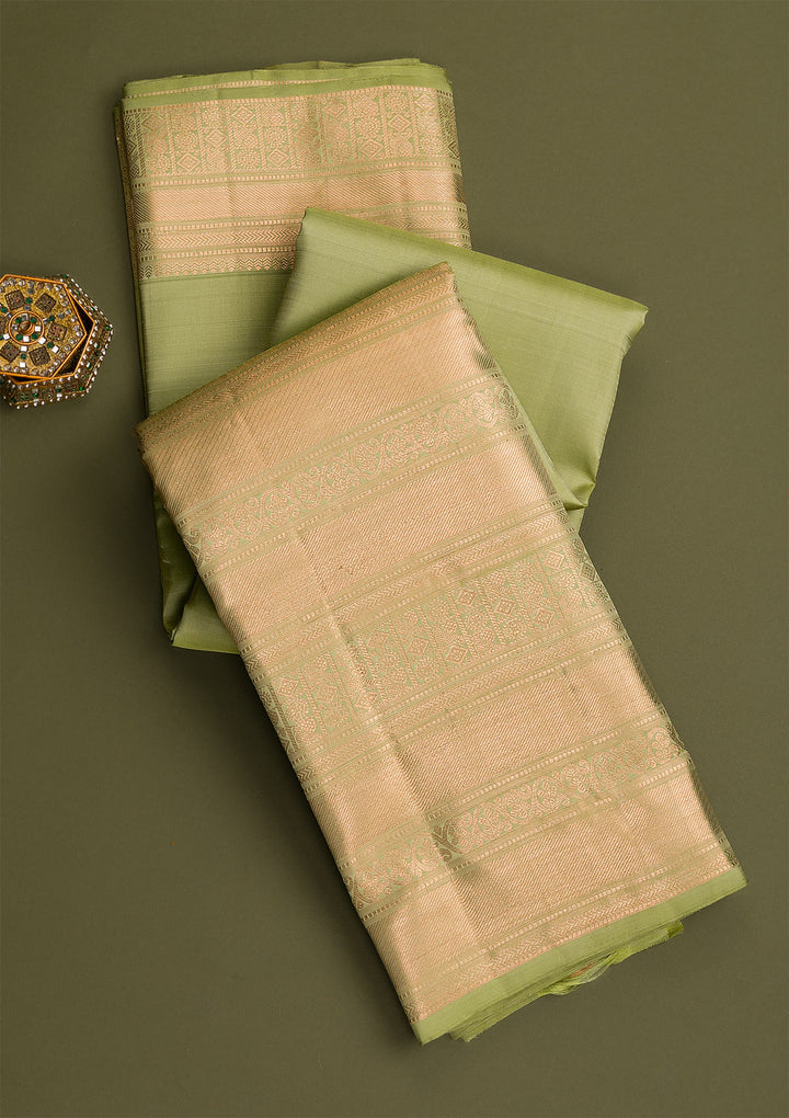 Mehendi Gold Zariwork Pure Silk Saree-Koskii