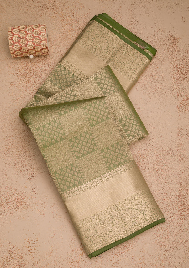 Mehendi Zariwork Kanjivaram Pure Silk Saree
