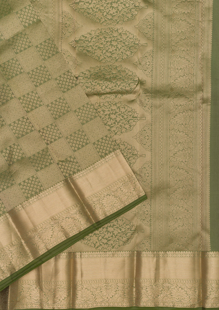 Mehendi Zariwork Kanjivaram Pure Silk Saree
