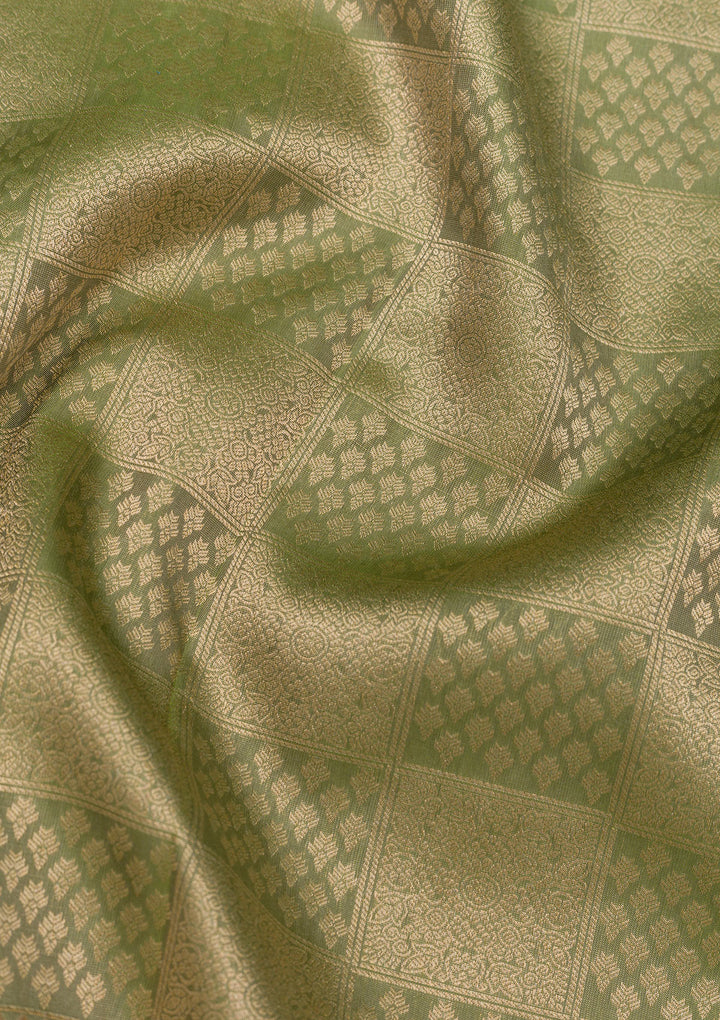 Mehendi Zariwork Kanjivaram Pure Silk Saree