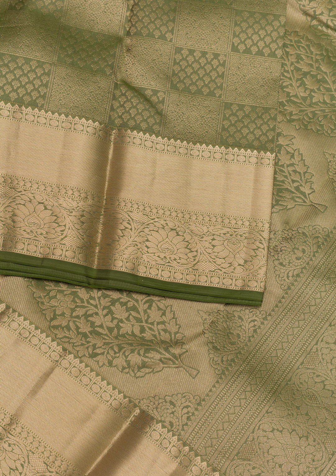 Mehendi Zariwork Kanjivaram Pure Silk Saree