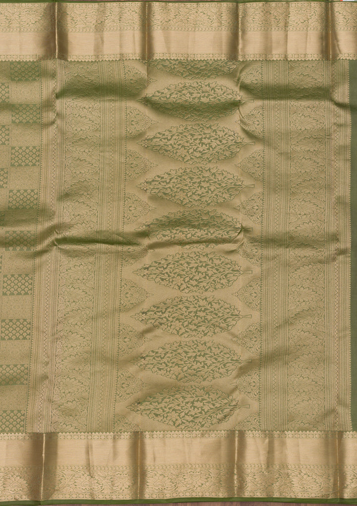 Mehendi Zariwork Kanjivaram Pure Silk Saree