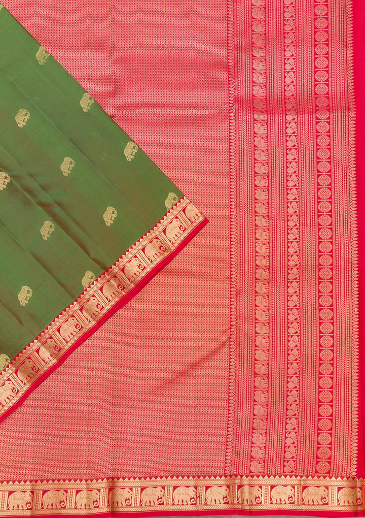 Mehendi Zariwork Pure Silk Saree-Koskii