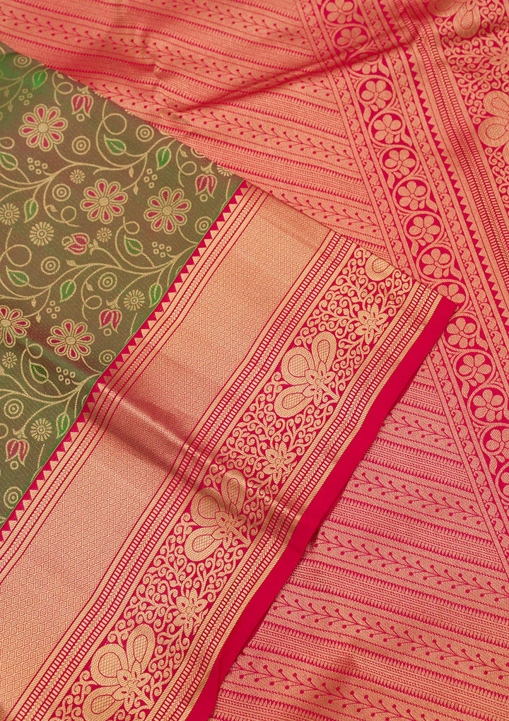 Mehendi Zariwork Pure Silk Saree