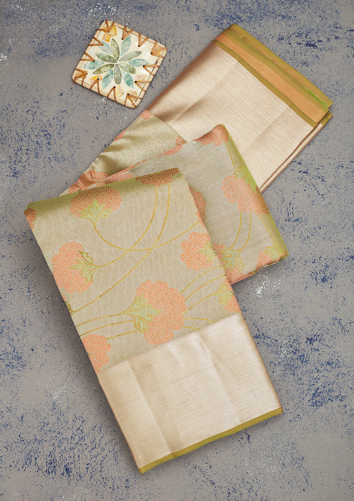 Mehendi Zariwork Pure Silk Saree