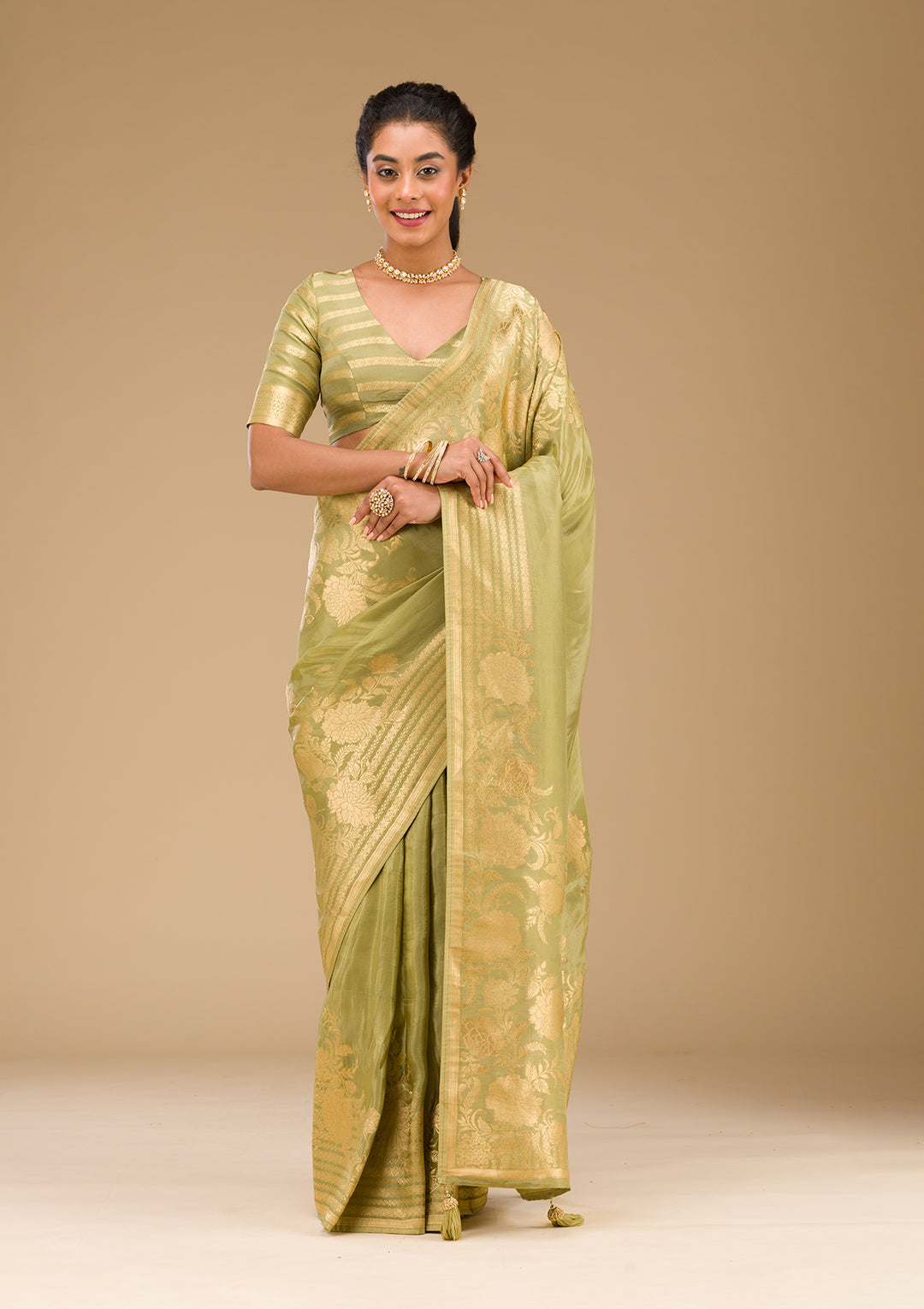 Mehendi Zariwork Raw Silk Saree
