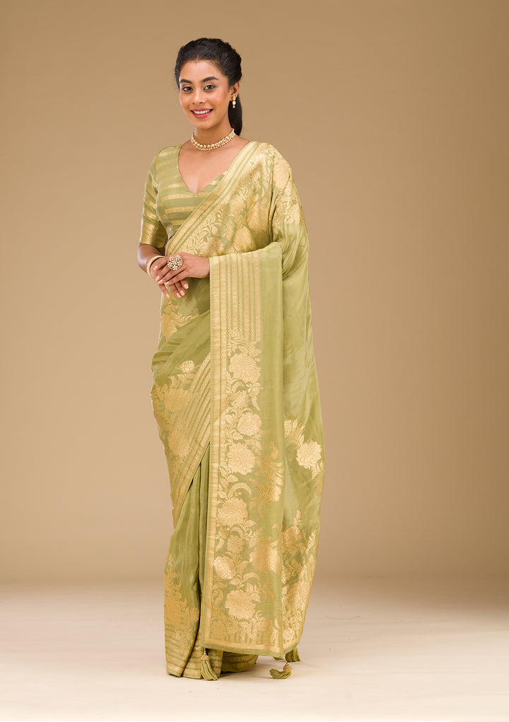 Mehendi Zariwork Raw Silk Saree