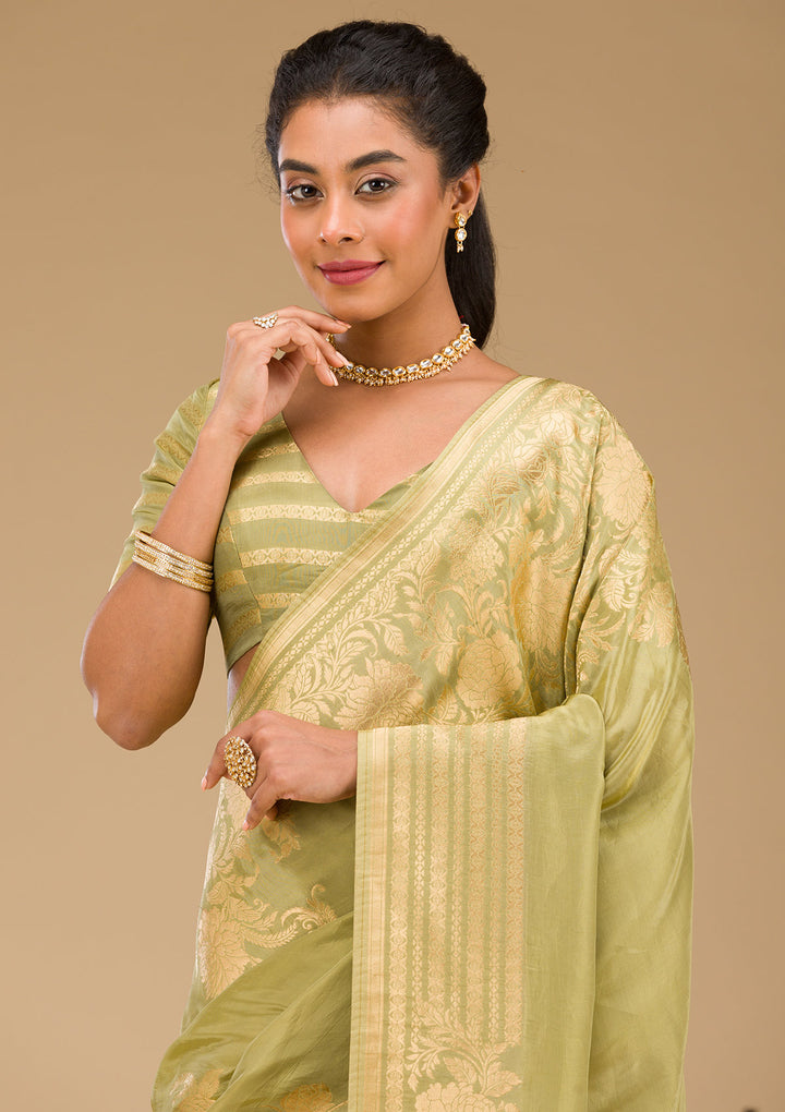 Mehendi Zariwork Raw Silk Saree