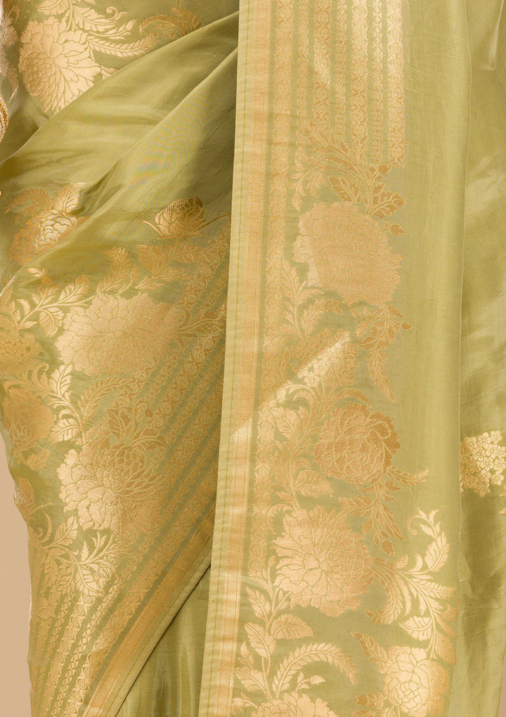Mehendi Zariwork Raw Silk Saree