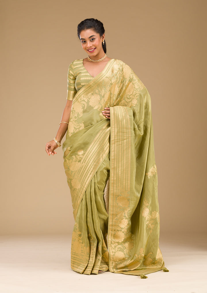 Mehendi Zariwork Raw Silk Saree
