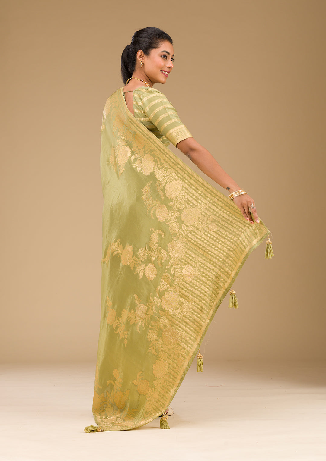 Mehendi Zariwork Raw Silk Saree