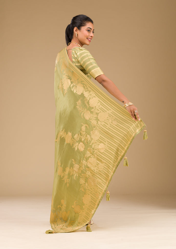 Mehendi Zariwork Raw Silk Saree