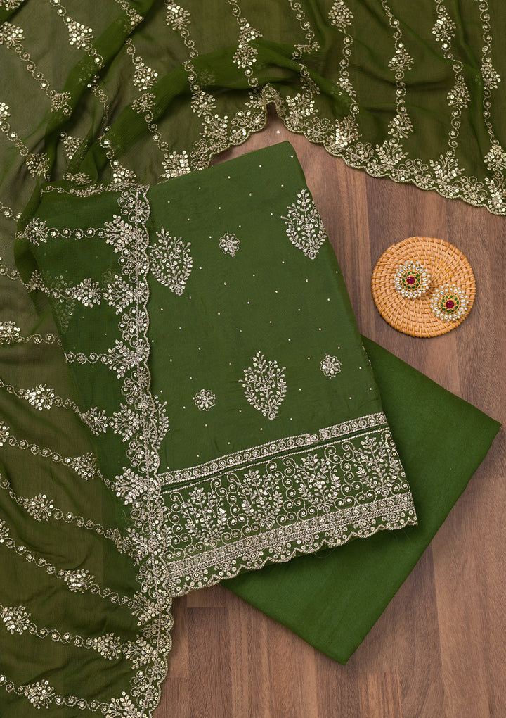 Mehendi Zariwork Semi Crepe Unstitched Salwar Suit