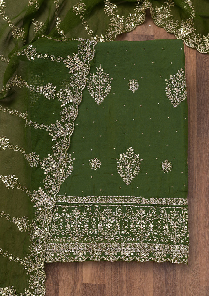 Mehendi Zariwork Semi Crepe Unstitched Salwar Suit