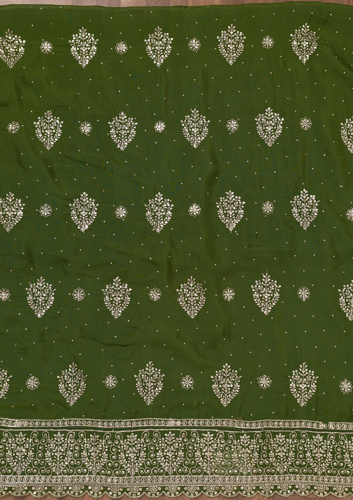 Mehendi Zariwork Semi Crepe Unstitched Salwar Suit