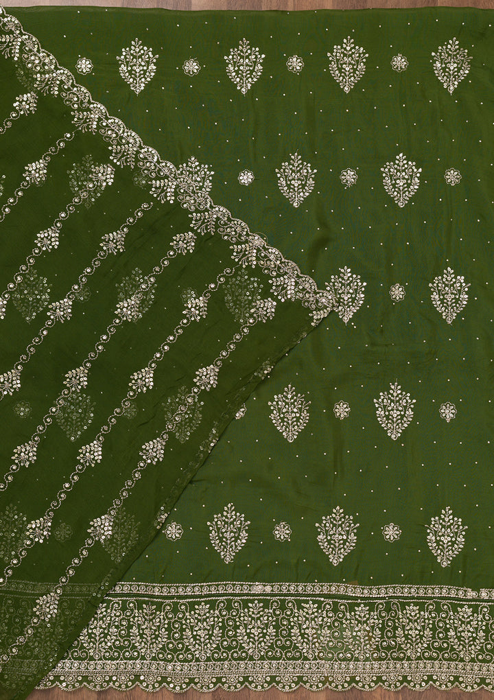 Mehendi Zariwork Semi Crepe Unstitched Salwar Suit