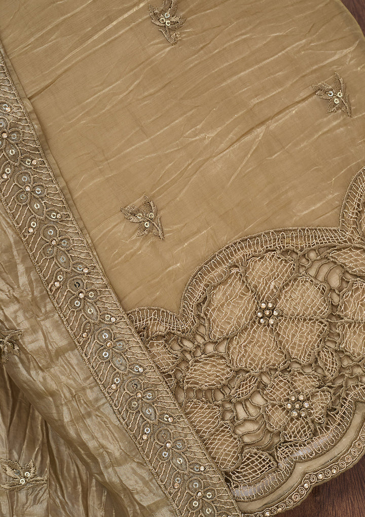 Mehendi Zariwork Semi Crepe Unstitched Salwar Suit