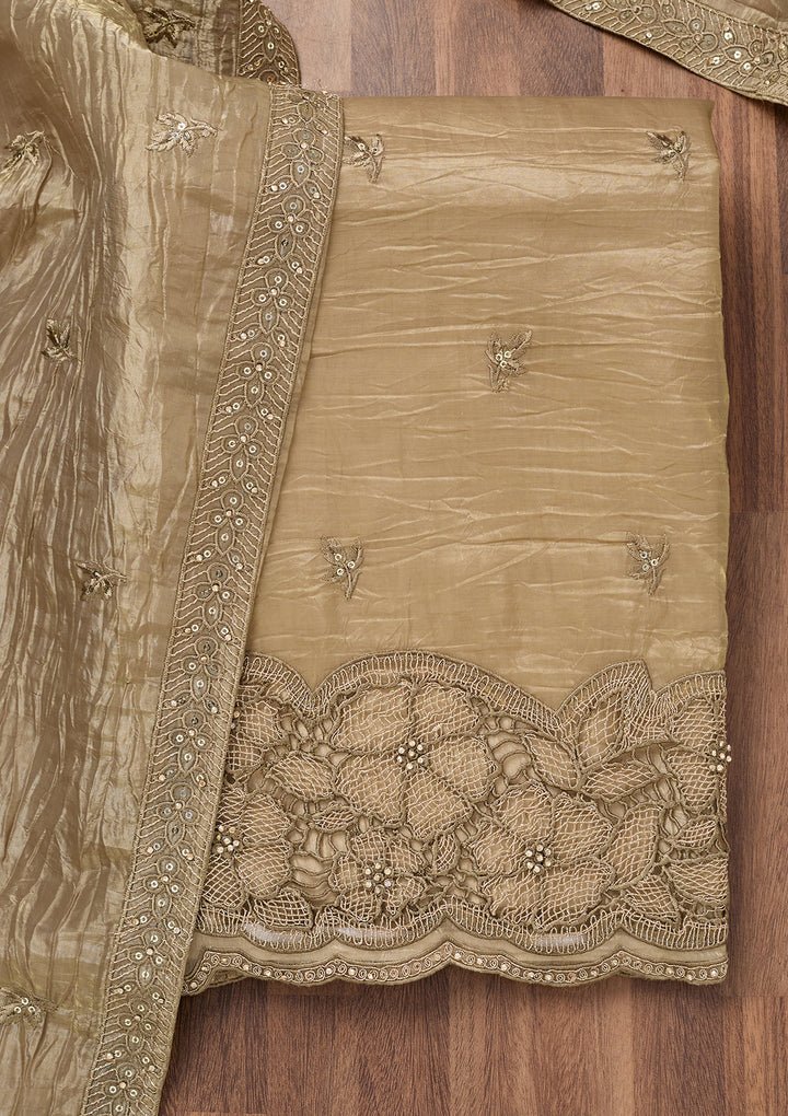 Mehendi Zariwork Semi Crepe Unstitched Salwar Suit
