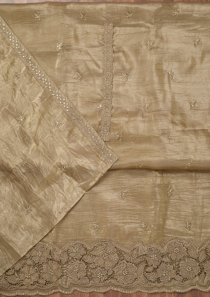 Mehendi Zariwork Semi Crepe Unstitched Salwar Suit