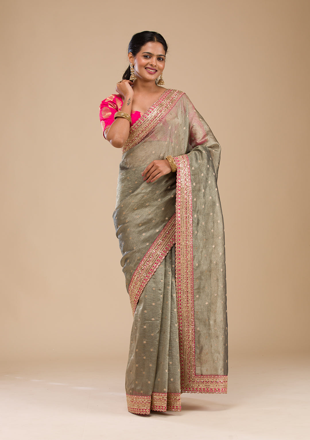 Mehendi Zariwork Tissue Saree