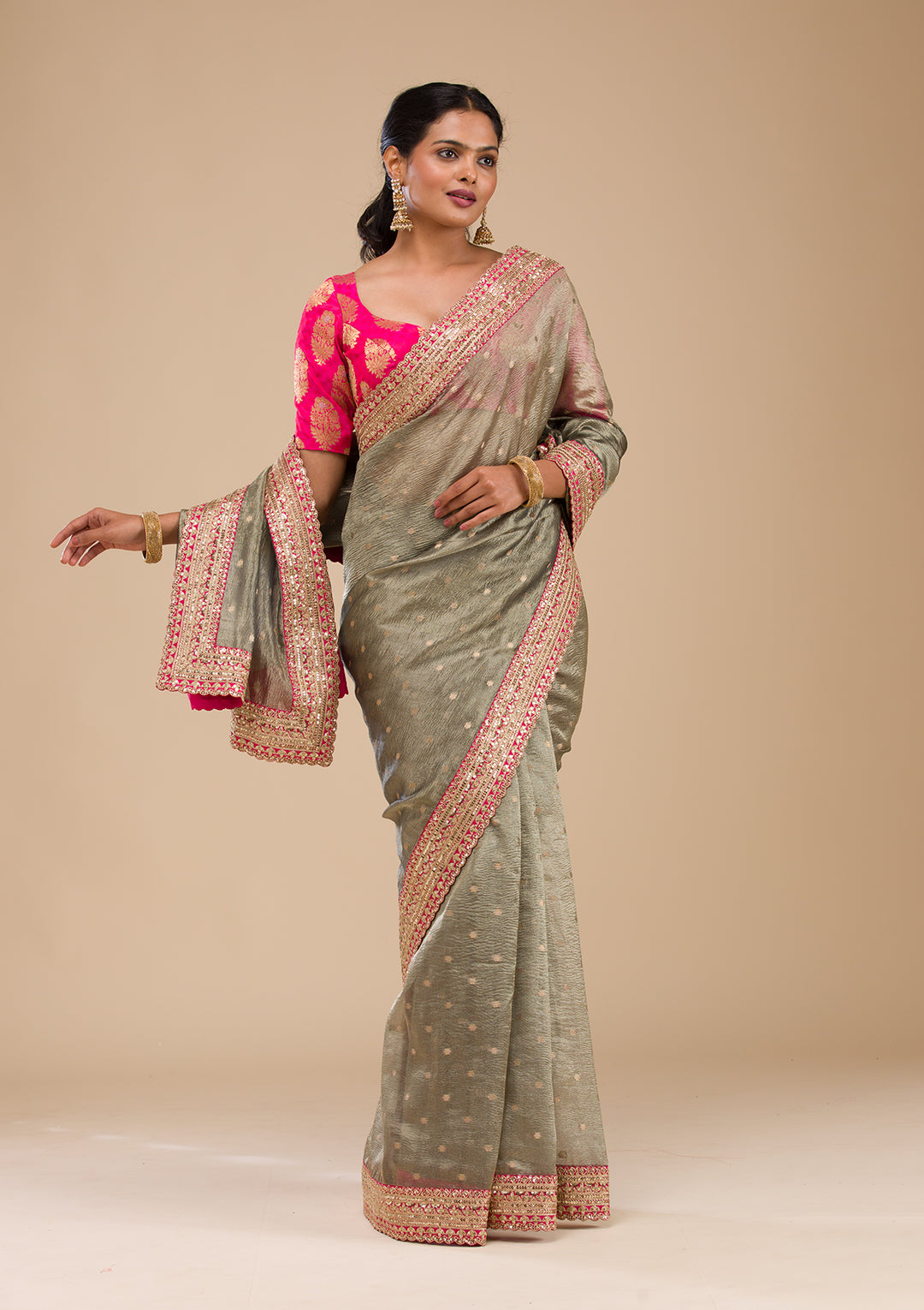 Mehendi Zariwork Tissue Saree