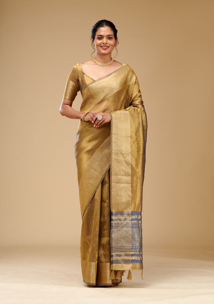 Mehendi Zariwork Tissue Saree