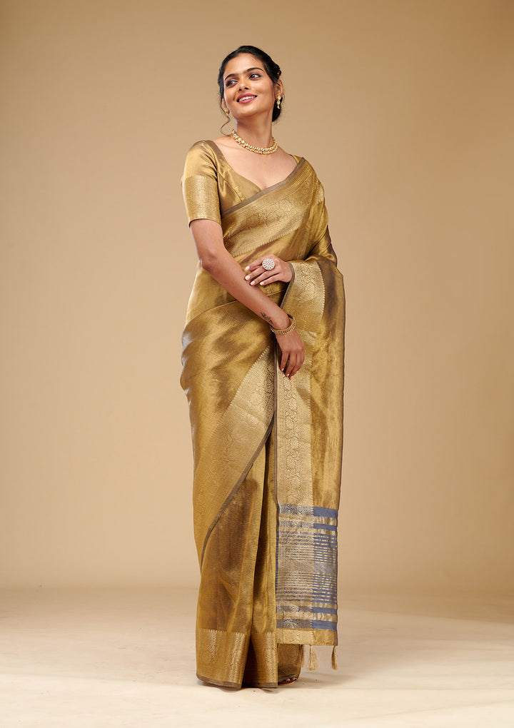 Mehendi Zariwork Tissue Saree