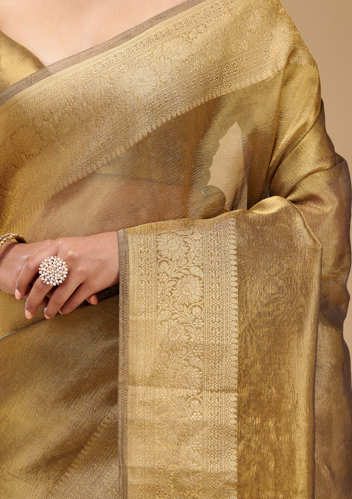 Mehendi Zariwork Tissue Saree