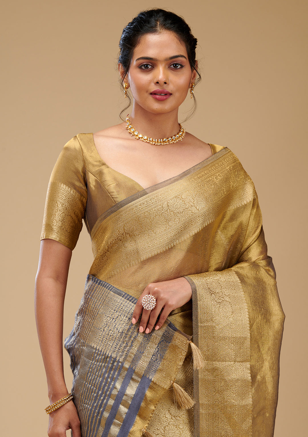 Mehendi Zariwork Tissue Saree